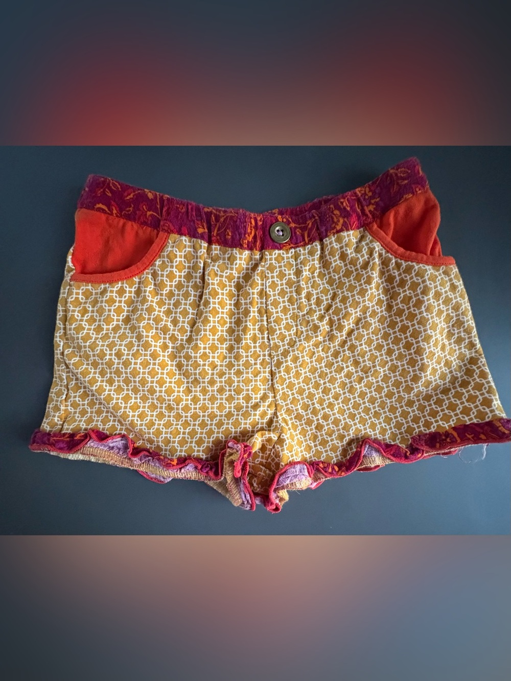Matilda Jane Yellow Geometric Shorts with Pink & Orange Accents